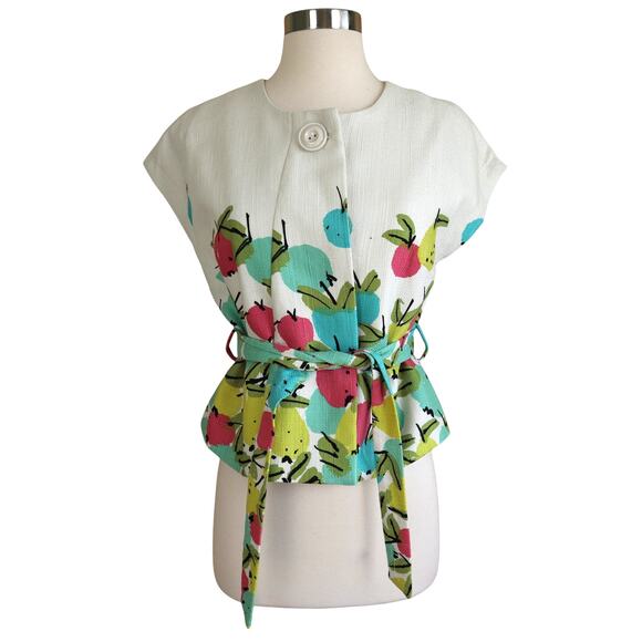 Anthropologie We Love Vera Womens Briny Winds Fruit Bolero Jacket Size 4 Cropped - Picture 1 of 11